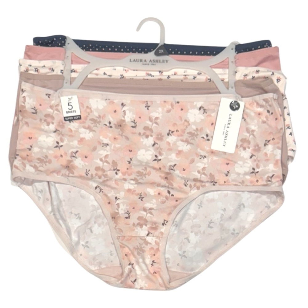 LAURA ASHLEY 5 Pack Polka Dot Floral Super Soft Comfy Briefs Panties NWT 2X